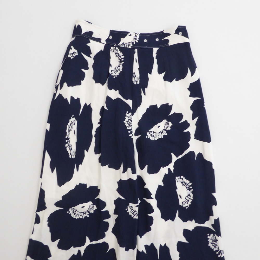 Milly Womens Nash Wide Leg Pants Navy White Floral Viscose Size 0 - Picture 4 of 10